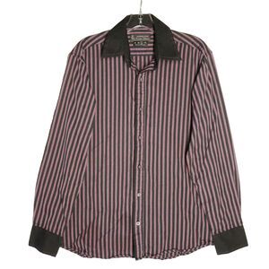Giorginni  Mens Size L Button Up Purple Striped Long Sleeve Shirt Spread Collar